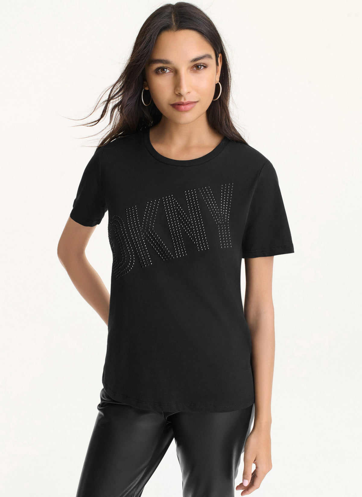 DKNY CREW NECK GLITTER - Print T-shirt - white 