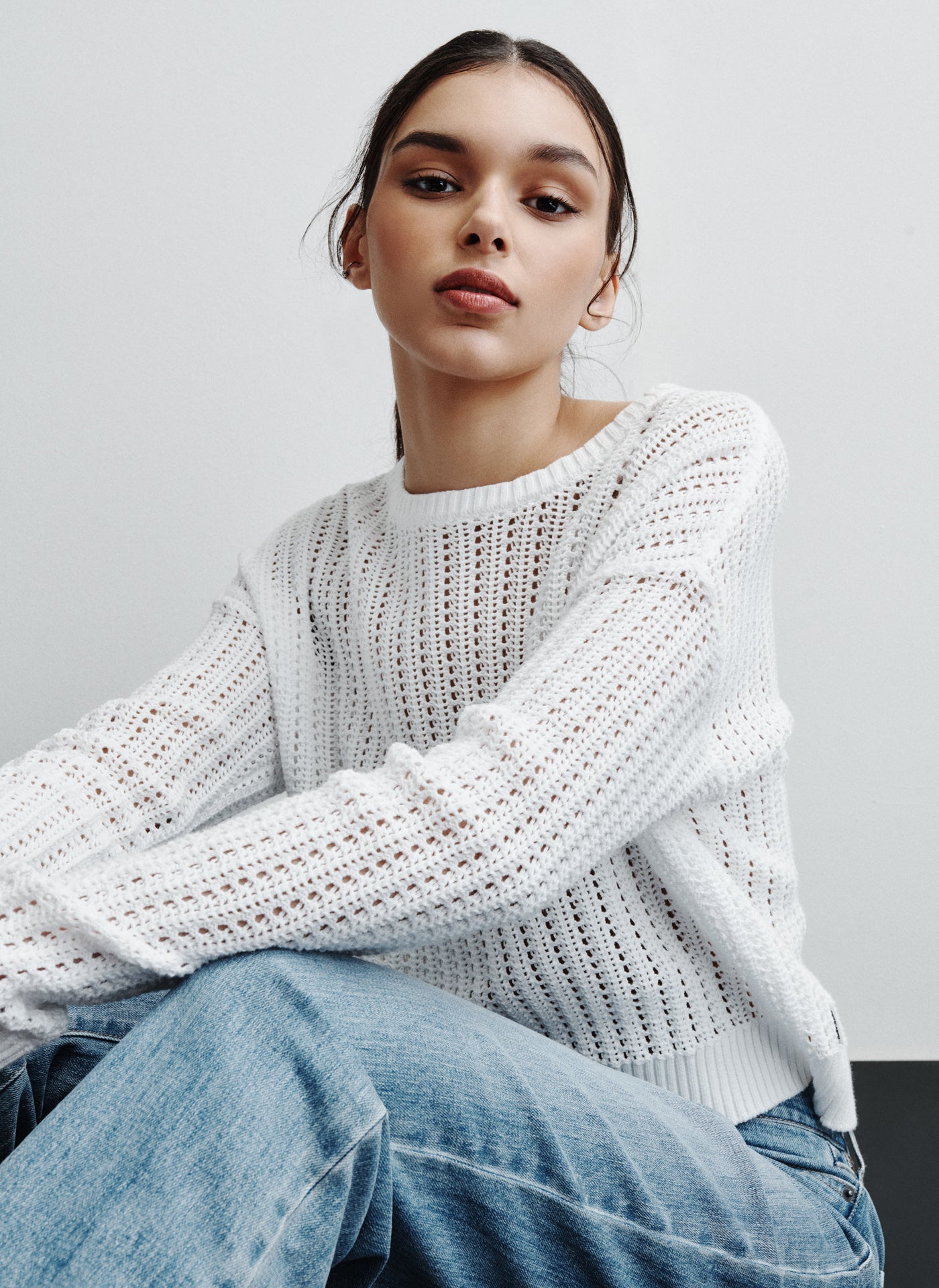 OPEN STITCH CREW NECK SWEATER | DKNY