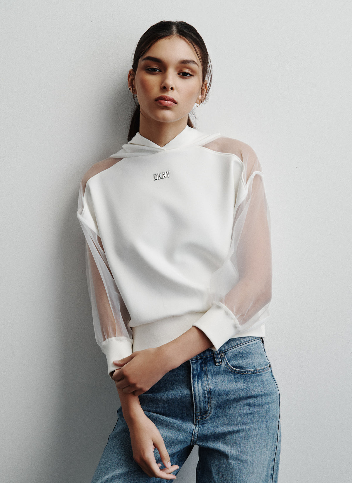 Buy DKNY Women Cream Multiple DKNY Branding Sweatshirt for Women Online