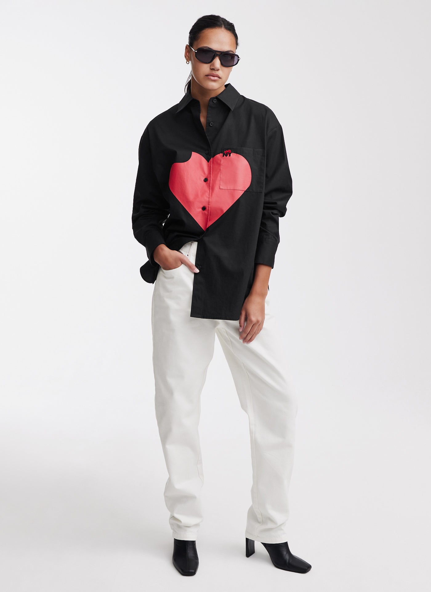 Oversized Shirt with Printed Heart