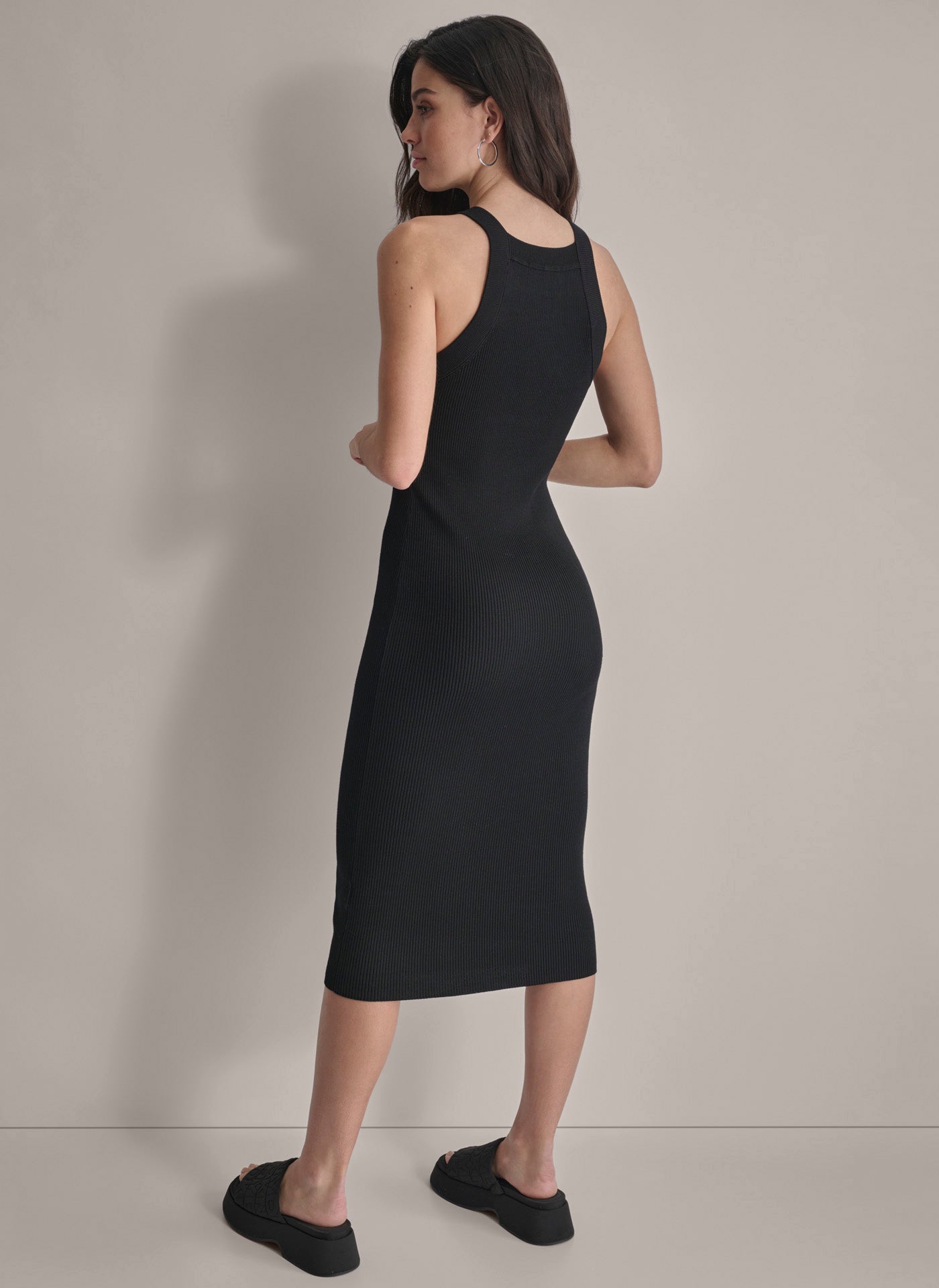 SQUARE NECK RIB MIDI DRESS | DKNY