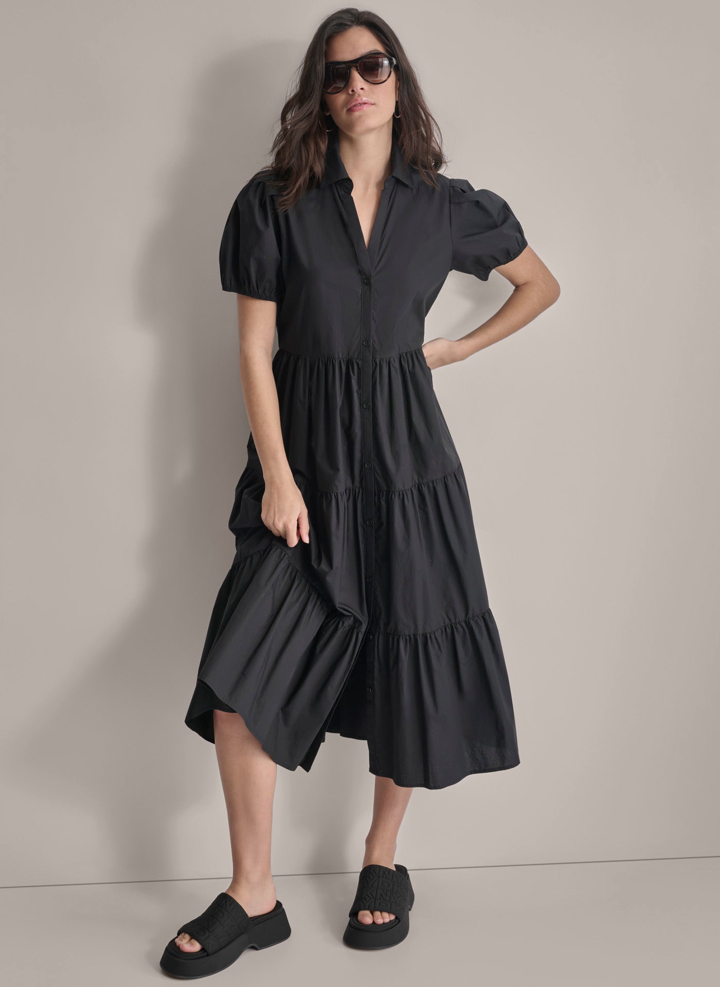 POPLIN DRESS WITH PUFF SLEEVE | DKNY