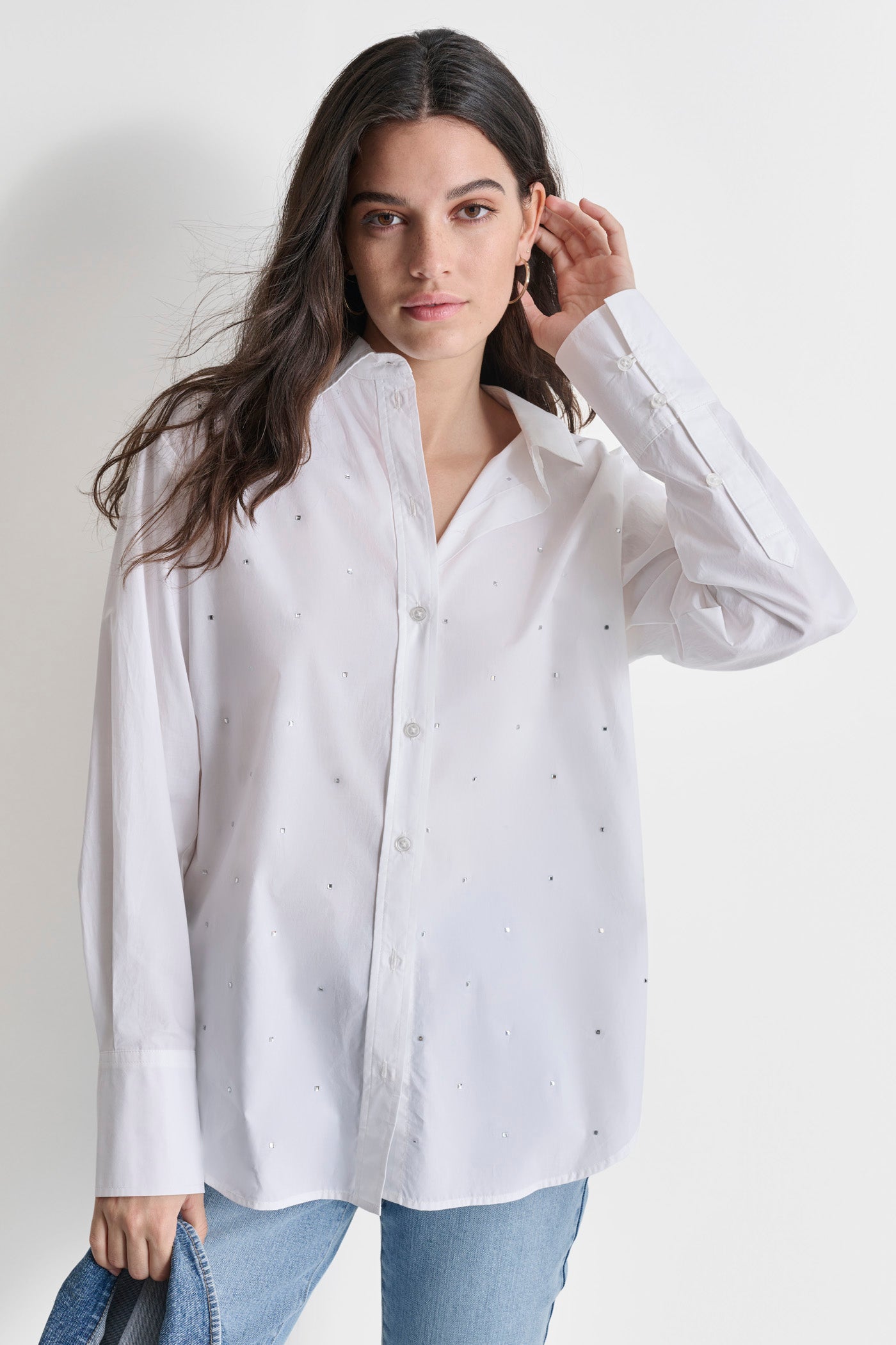 RHINESTONE BUTTON FRONT SHIRT