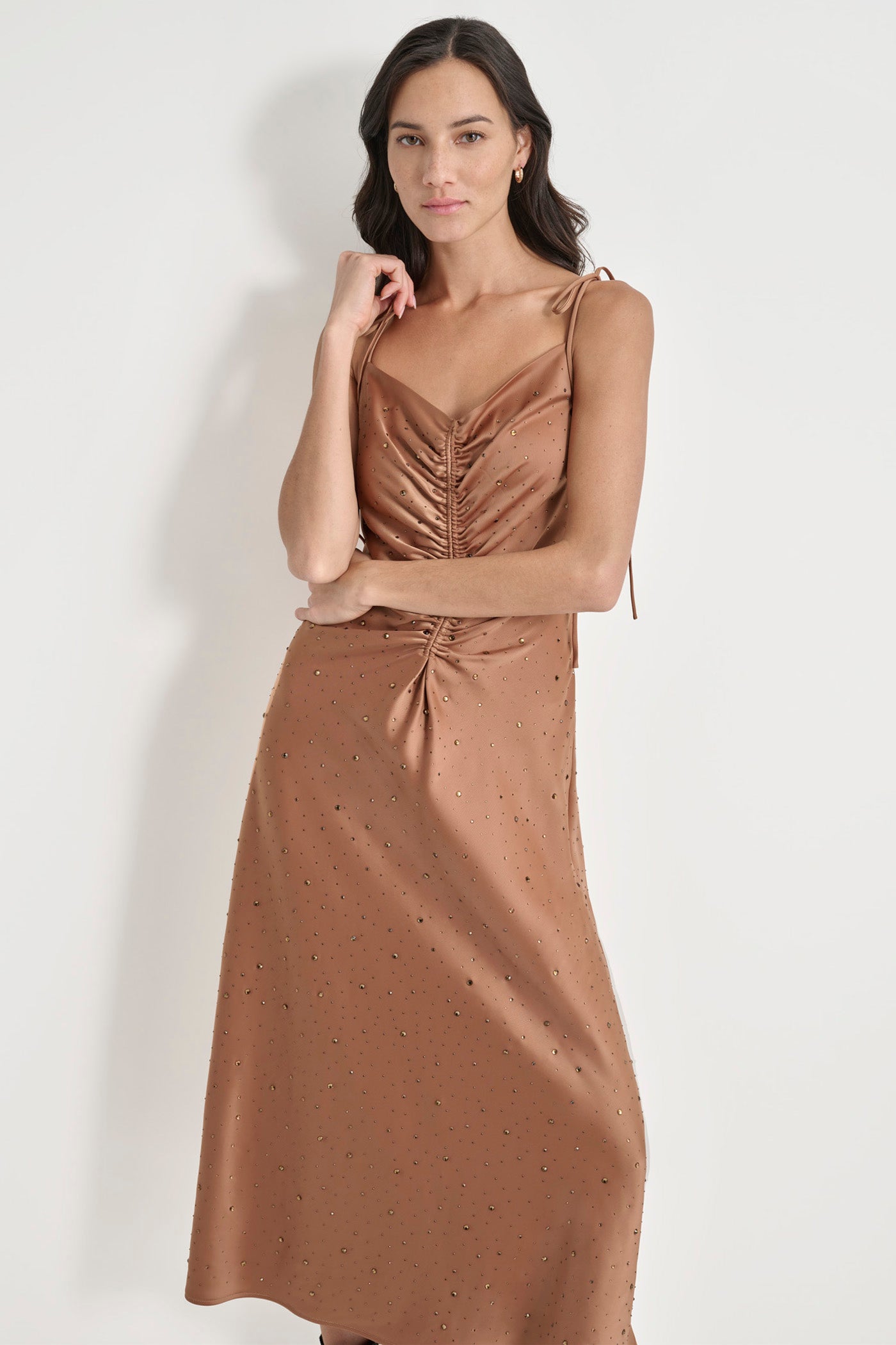 CRYSTAL EMBELLISHED RUCHED DRESS