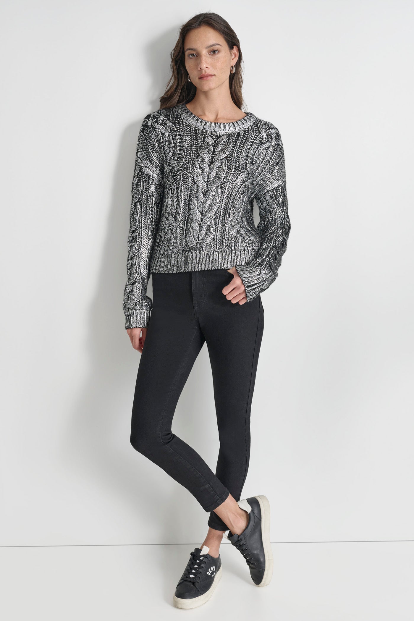 FOIL PRINT CHUNKY CABLE SWEATER