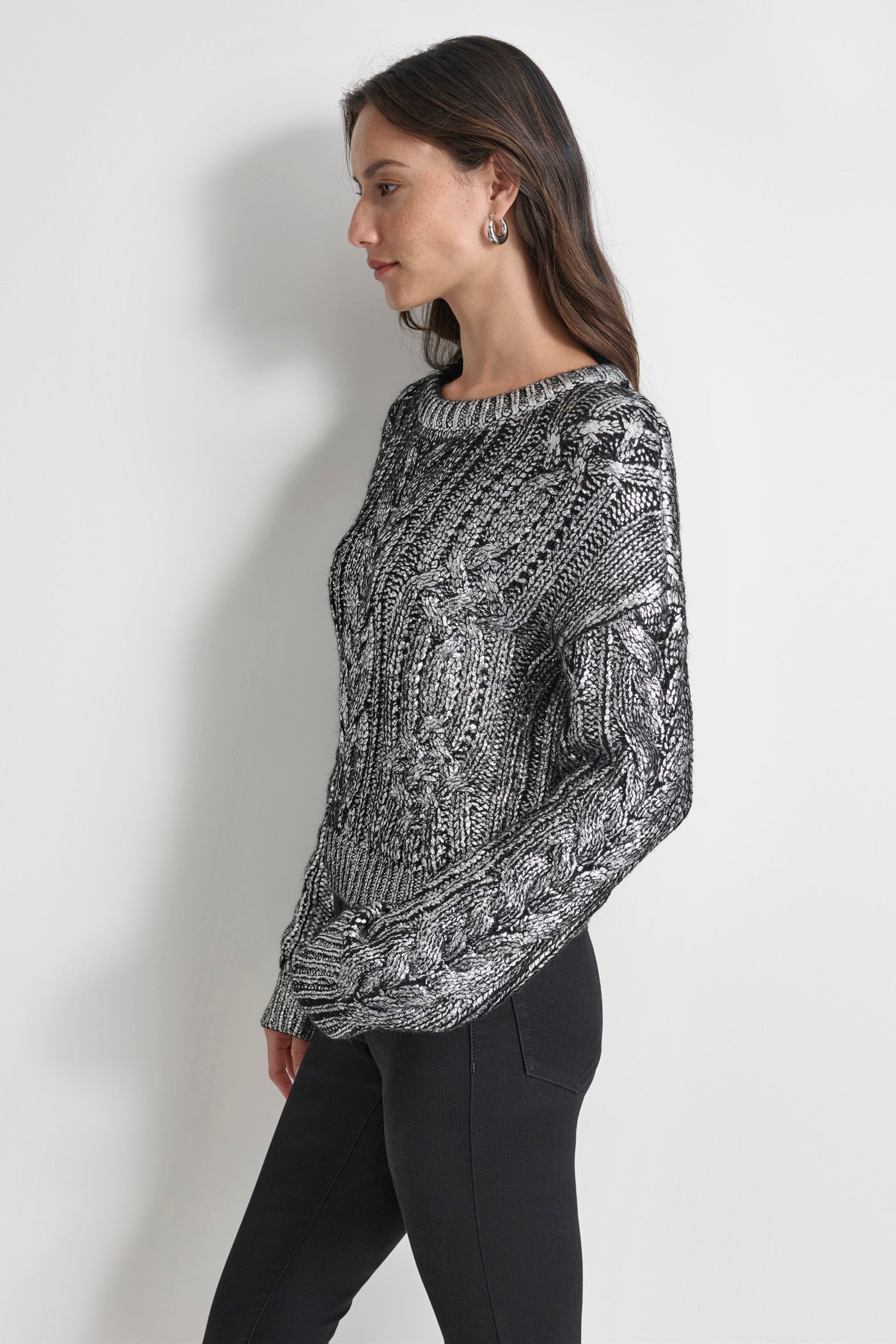 FOIL PRINT CHUNKY CABLE SWEATER