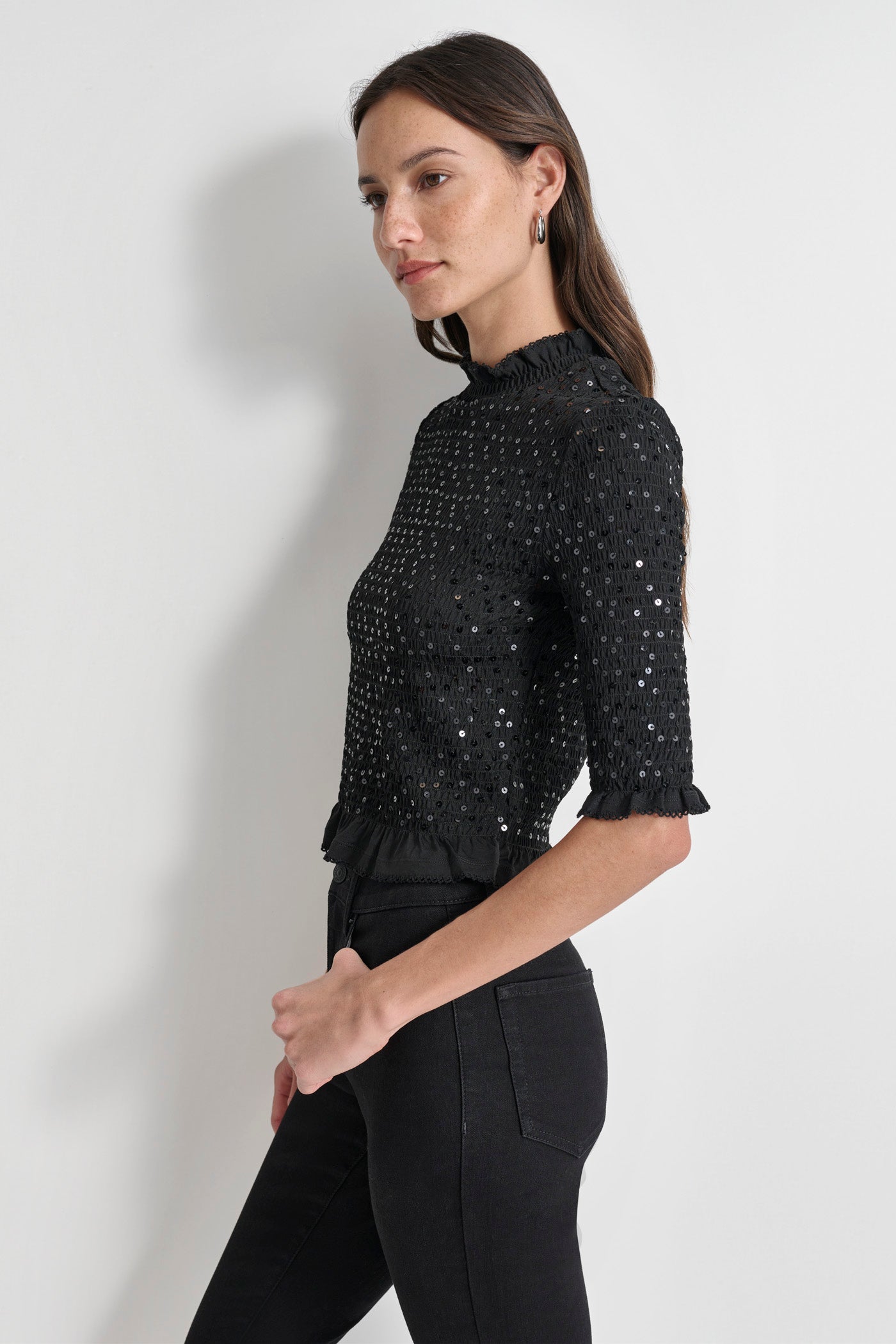 SMOCKED SEQUIN TOP