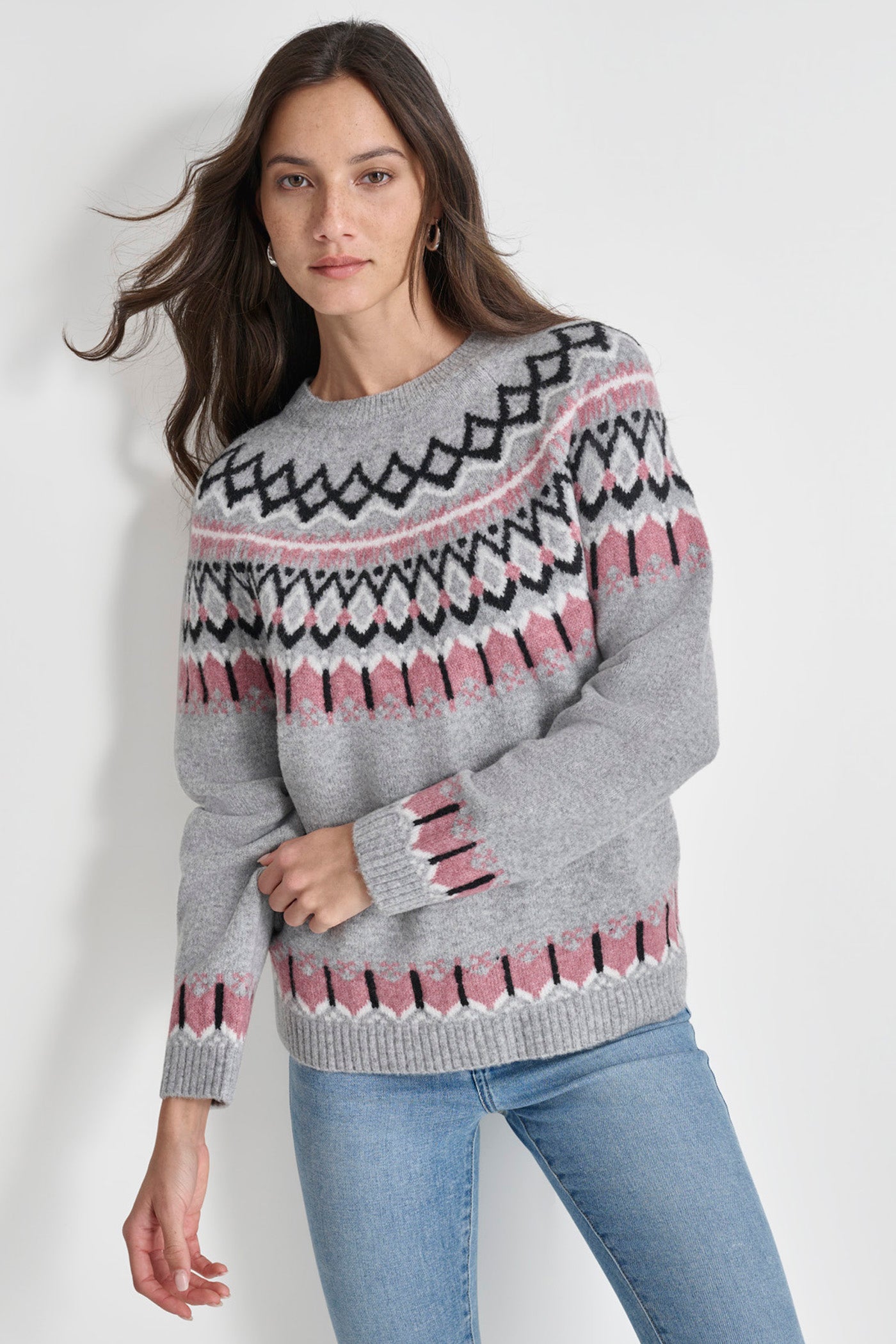 FAIRISLE LUREX RAGLAN SWEATER DKNY