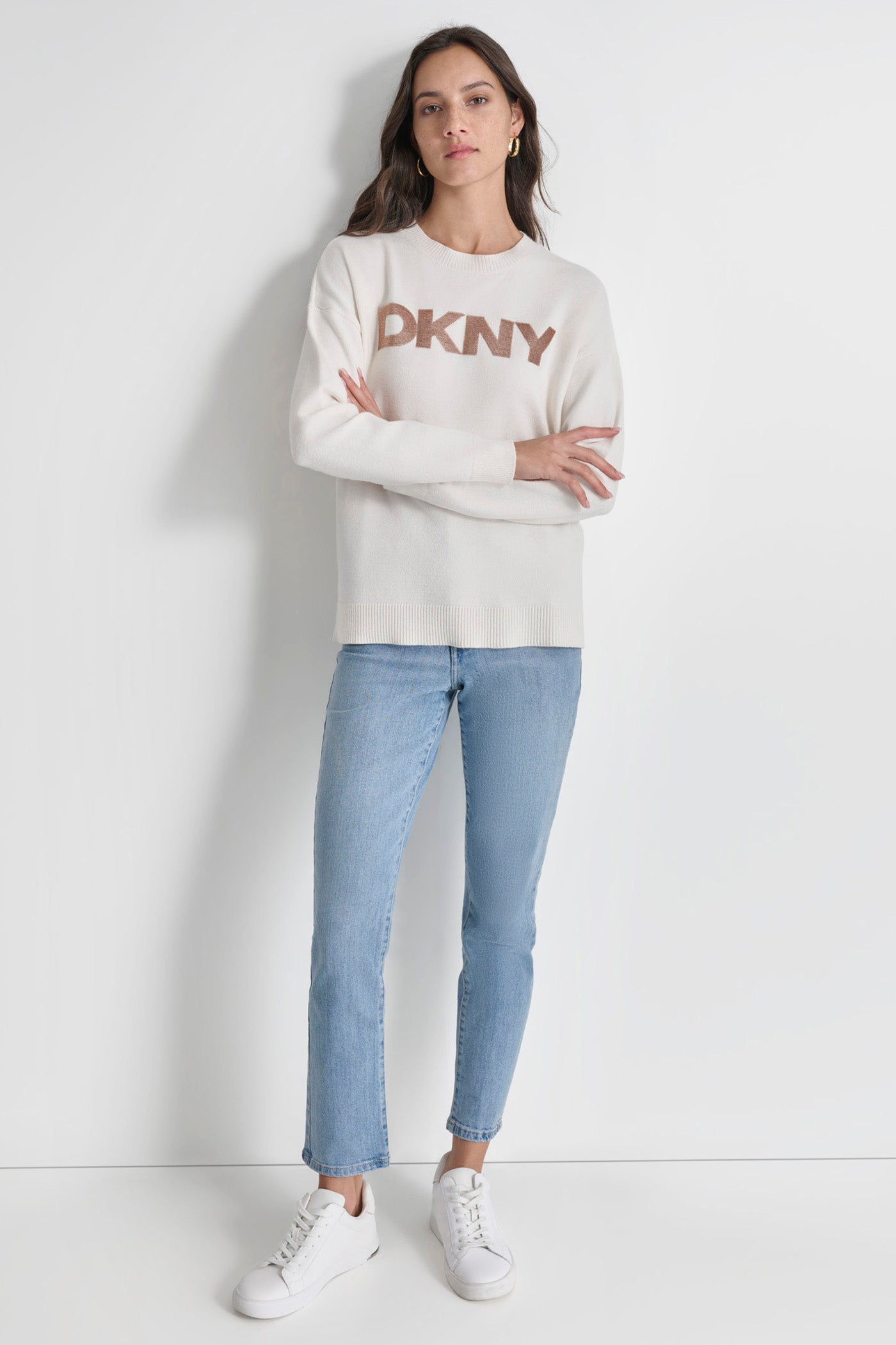 SEQUIN LOGO EMBELLISHED SWEATER DKNY