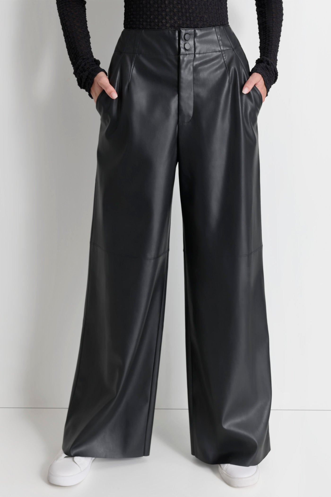 FAUX LEATHER WIDE LEG PANT DKNY