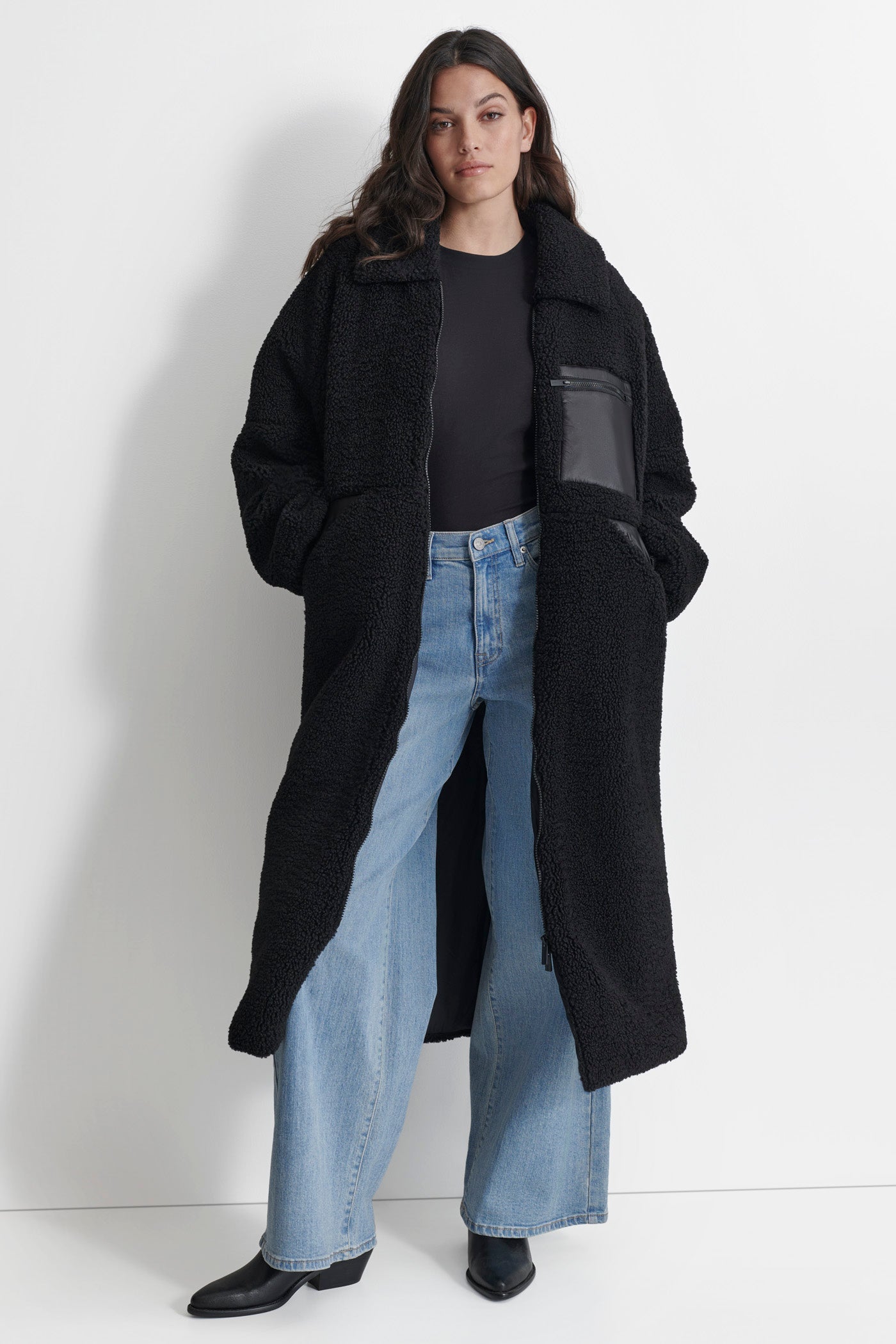 LONG LINE SHERPA COAT DKNY