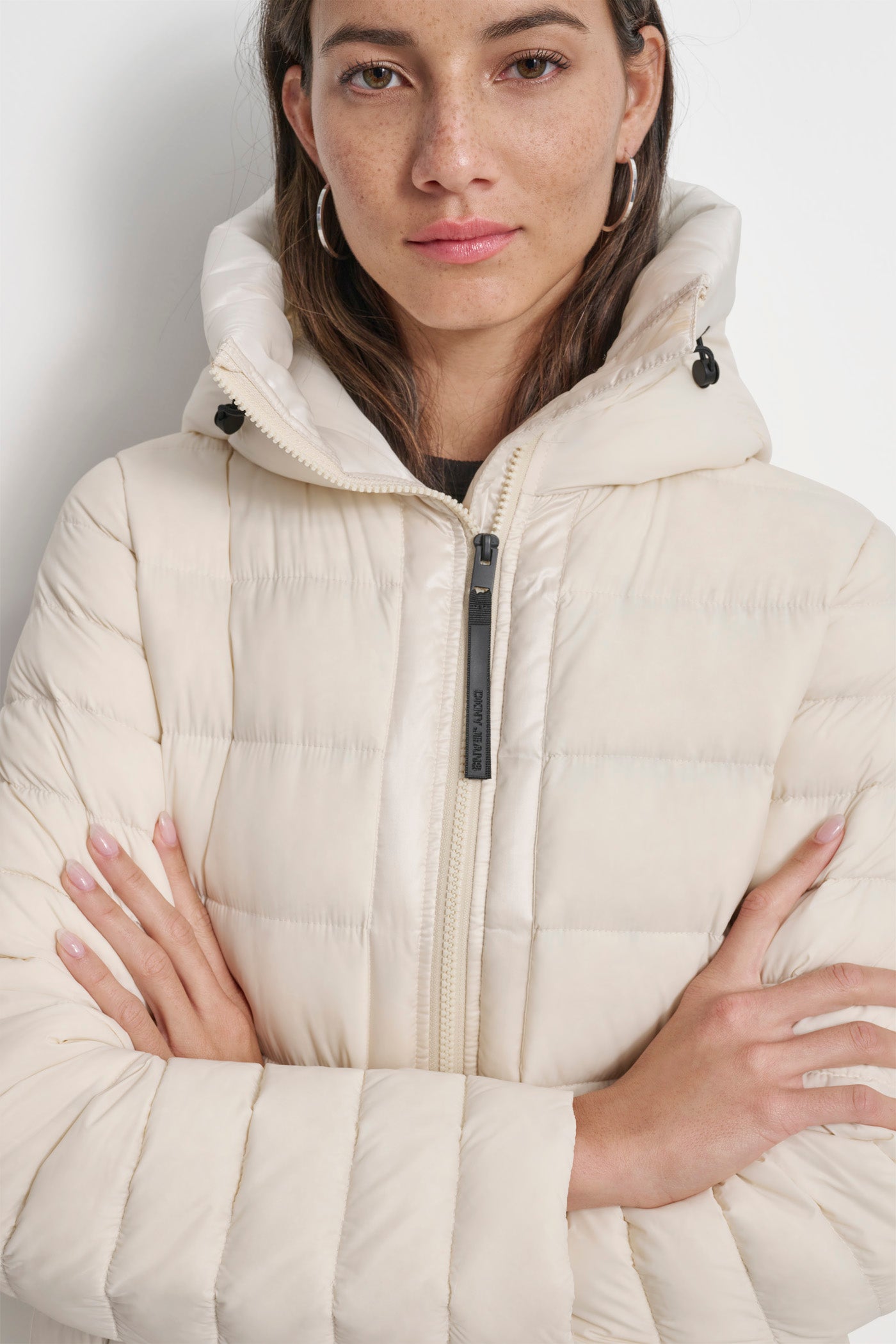 Dkny zip front hooded down puffer coat sale