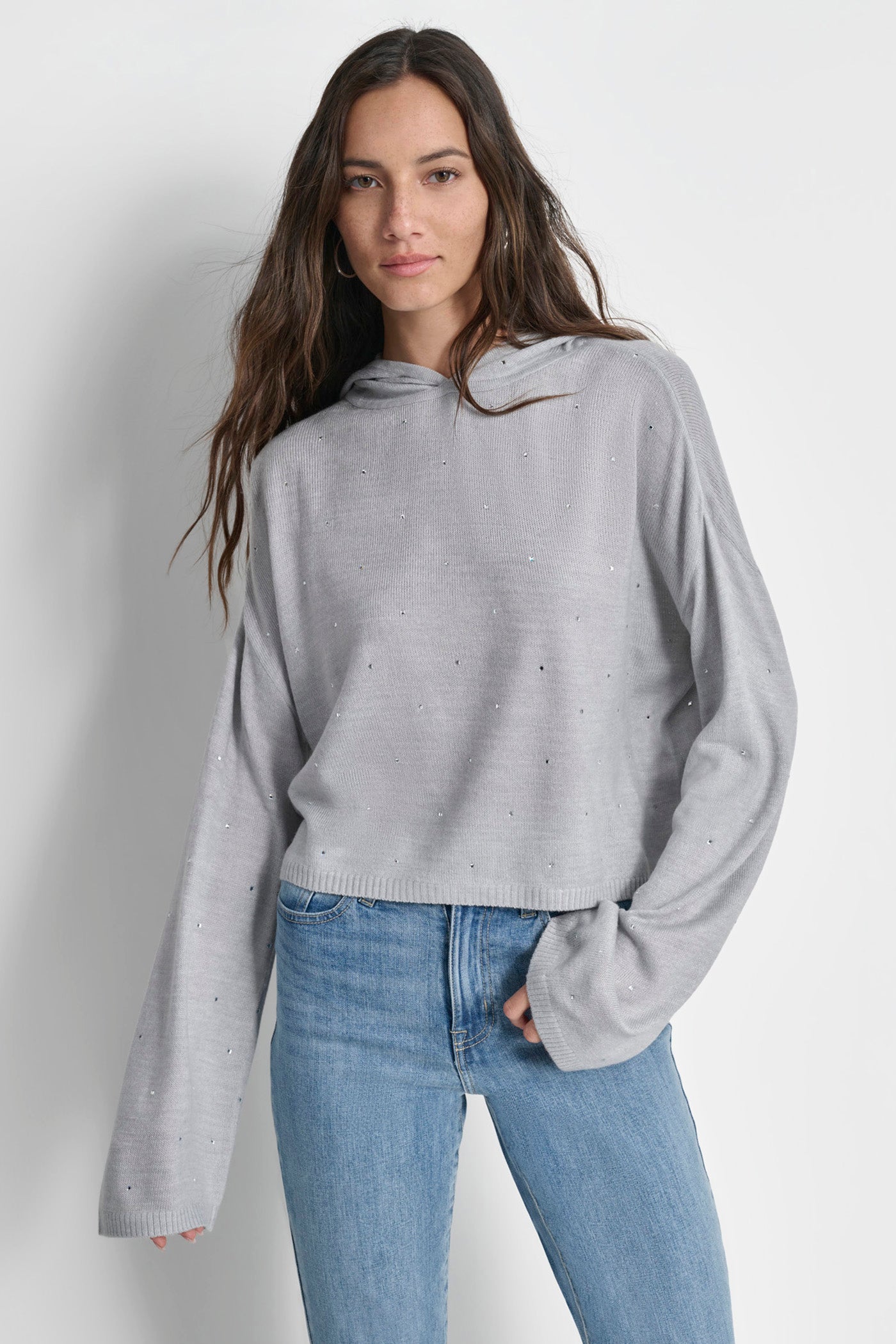 RHINESTUD CROPPED HOODIE SWEATER DKNY