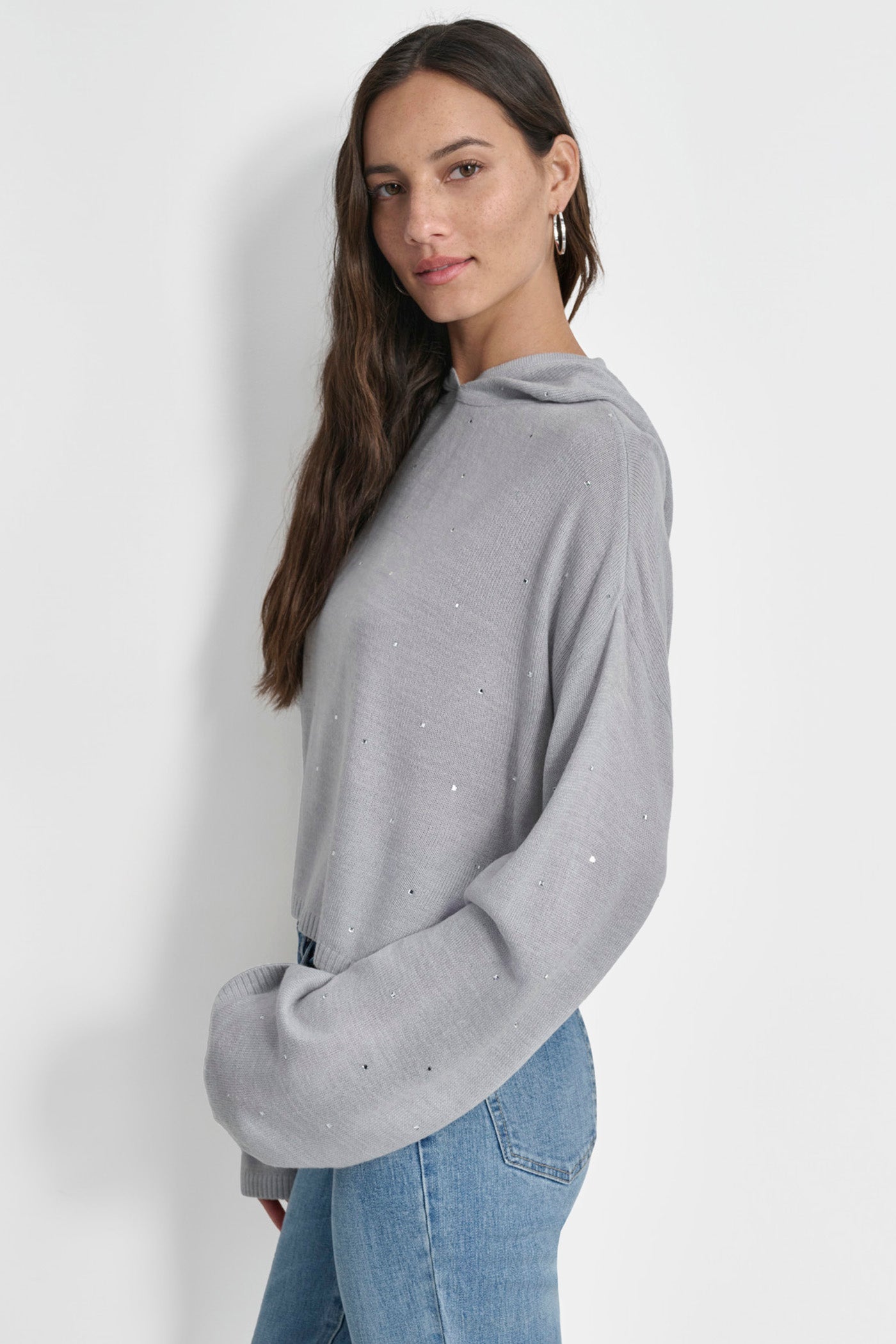 RHINESTUD CROPPED HOODIE SWEATER