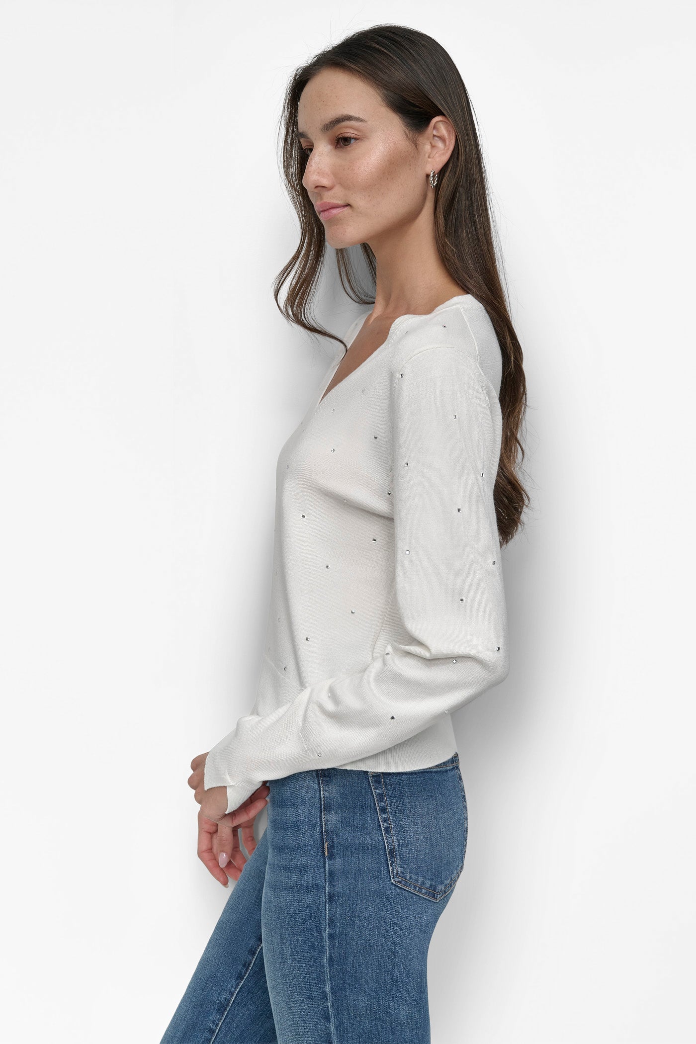 V NECK SWEATER WITH STUDS