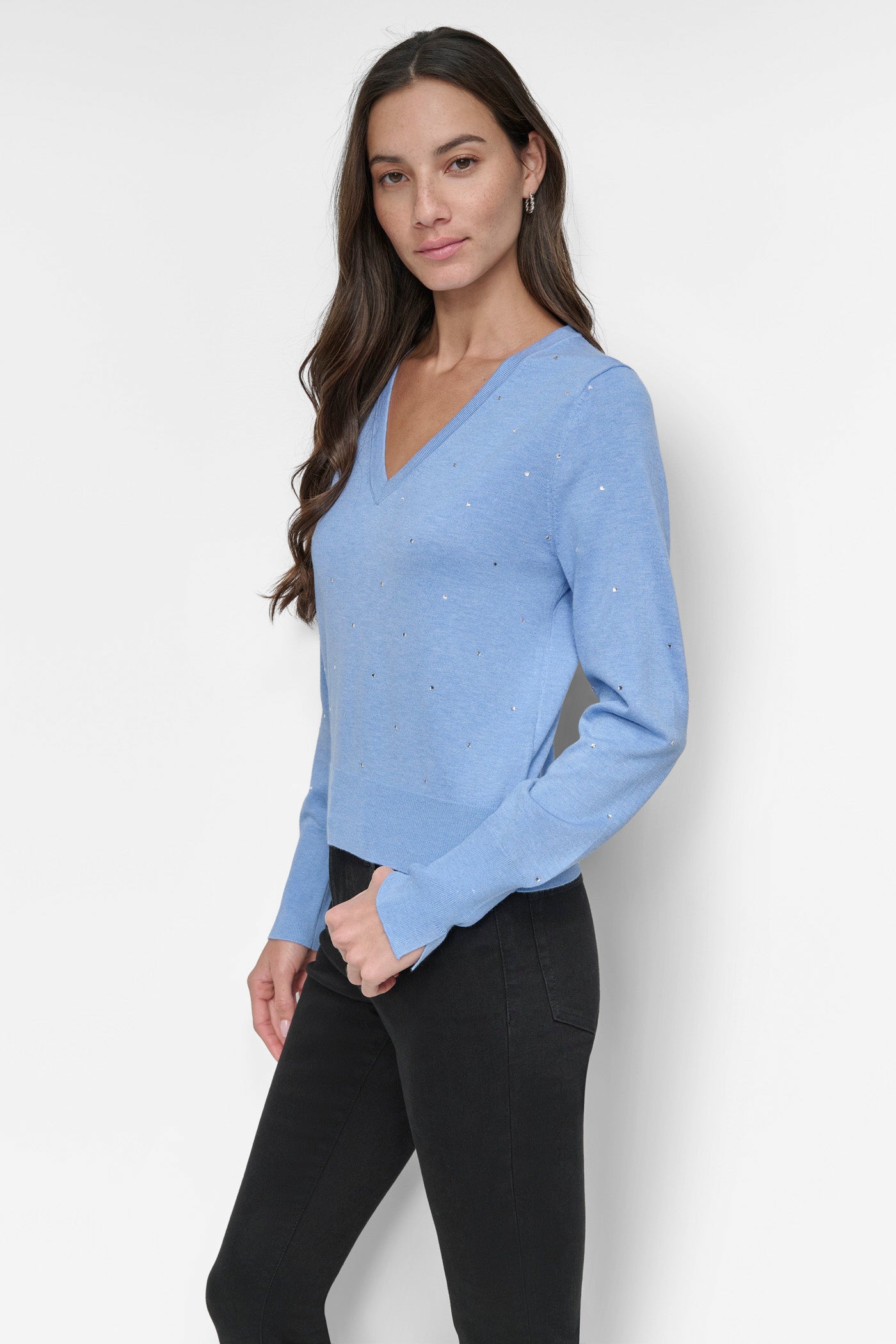 V NECK SWEATER WITH STUDS