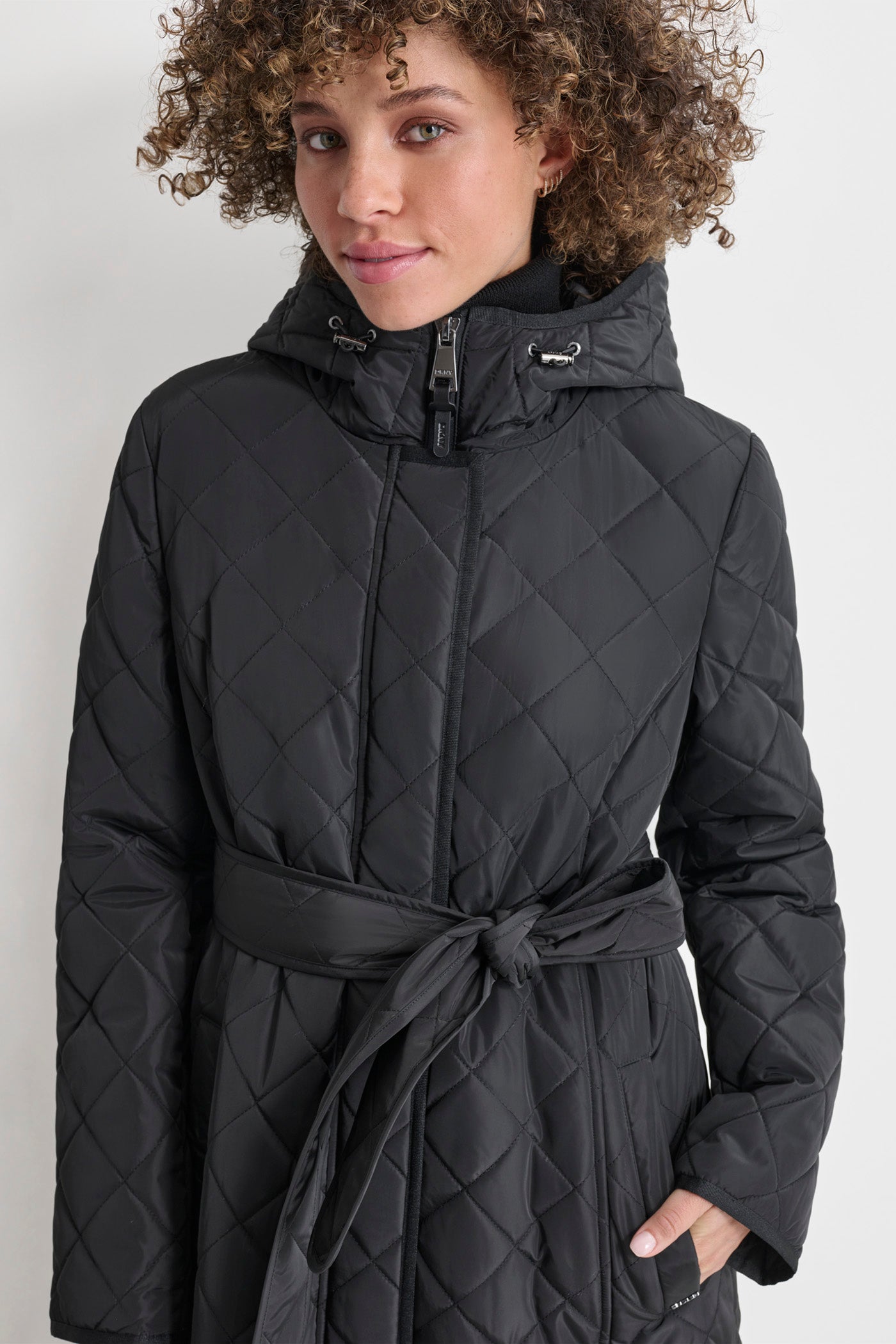 Quilted trench jacket with detachable hood on sale