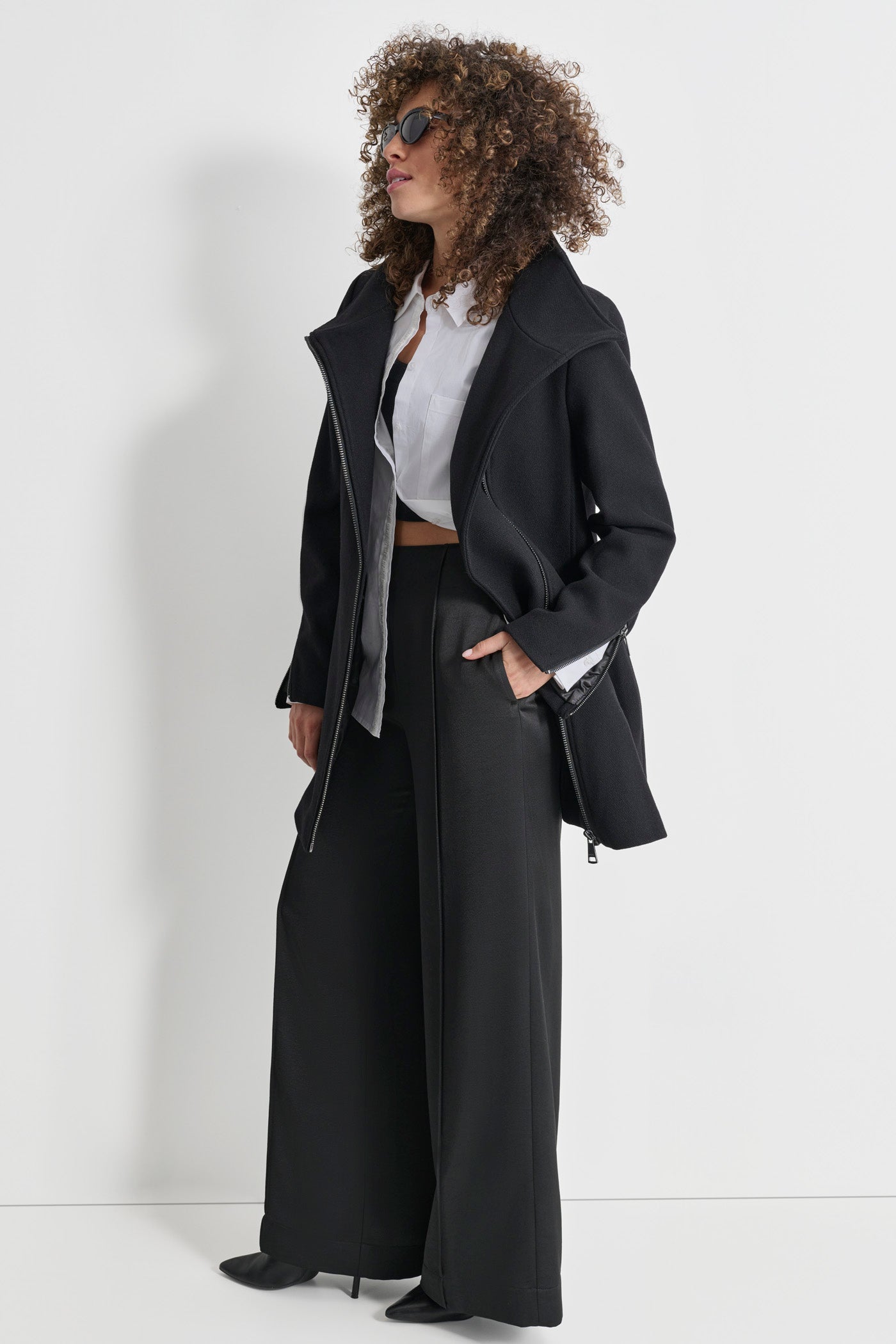 WOOL COAT WITH ZIPPER DETAIL DKNY