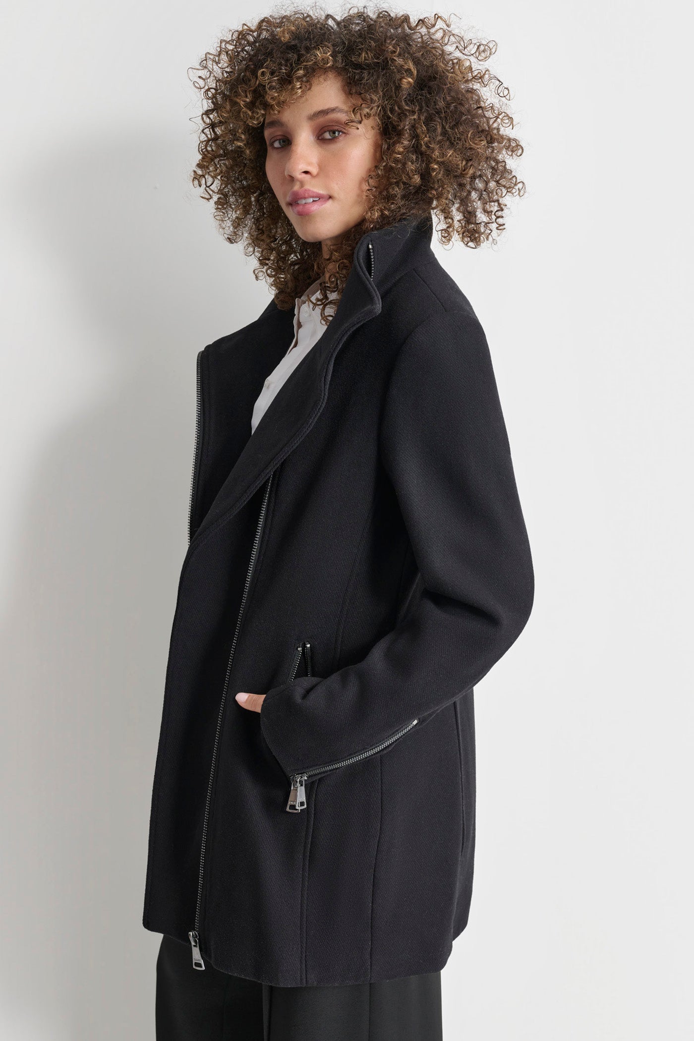 Dkny black wool coat online