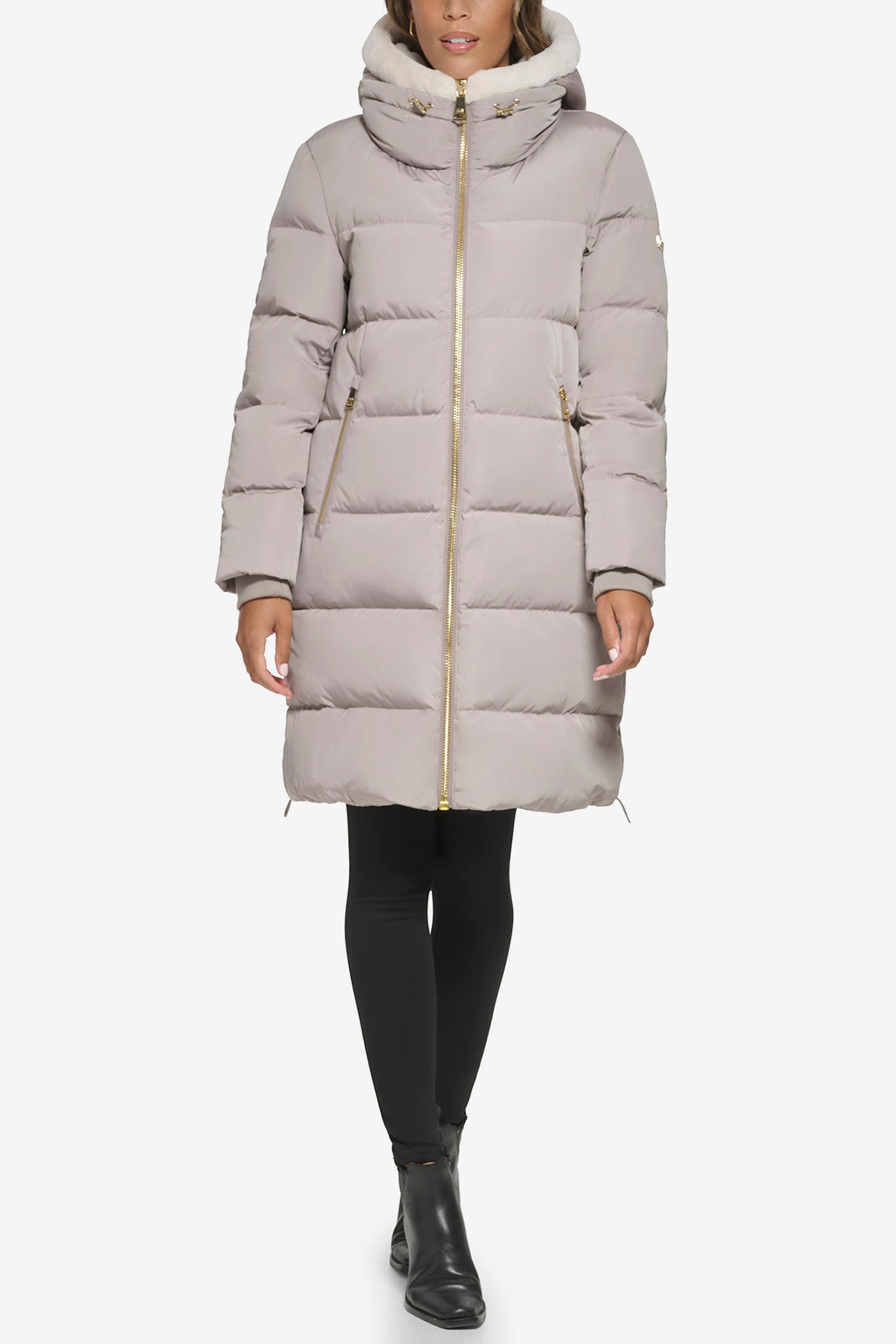 DOWN FILLED PUFFER WITH FAUX FUR TRIM