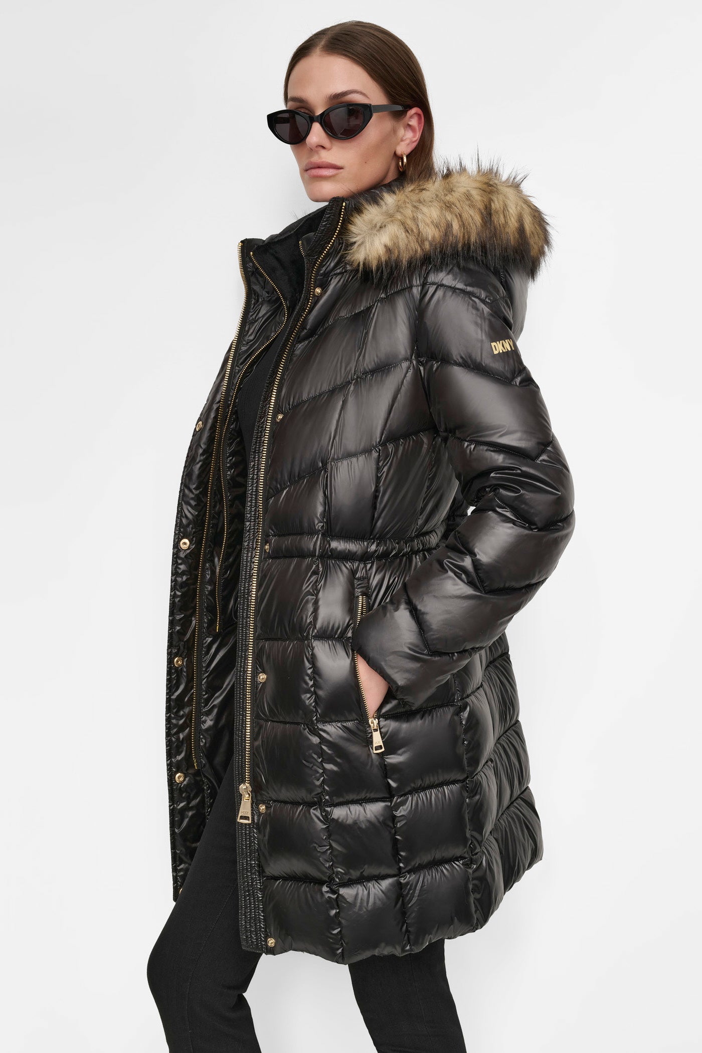 Dkny faux fur puffer coat best sale