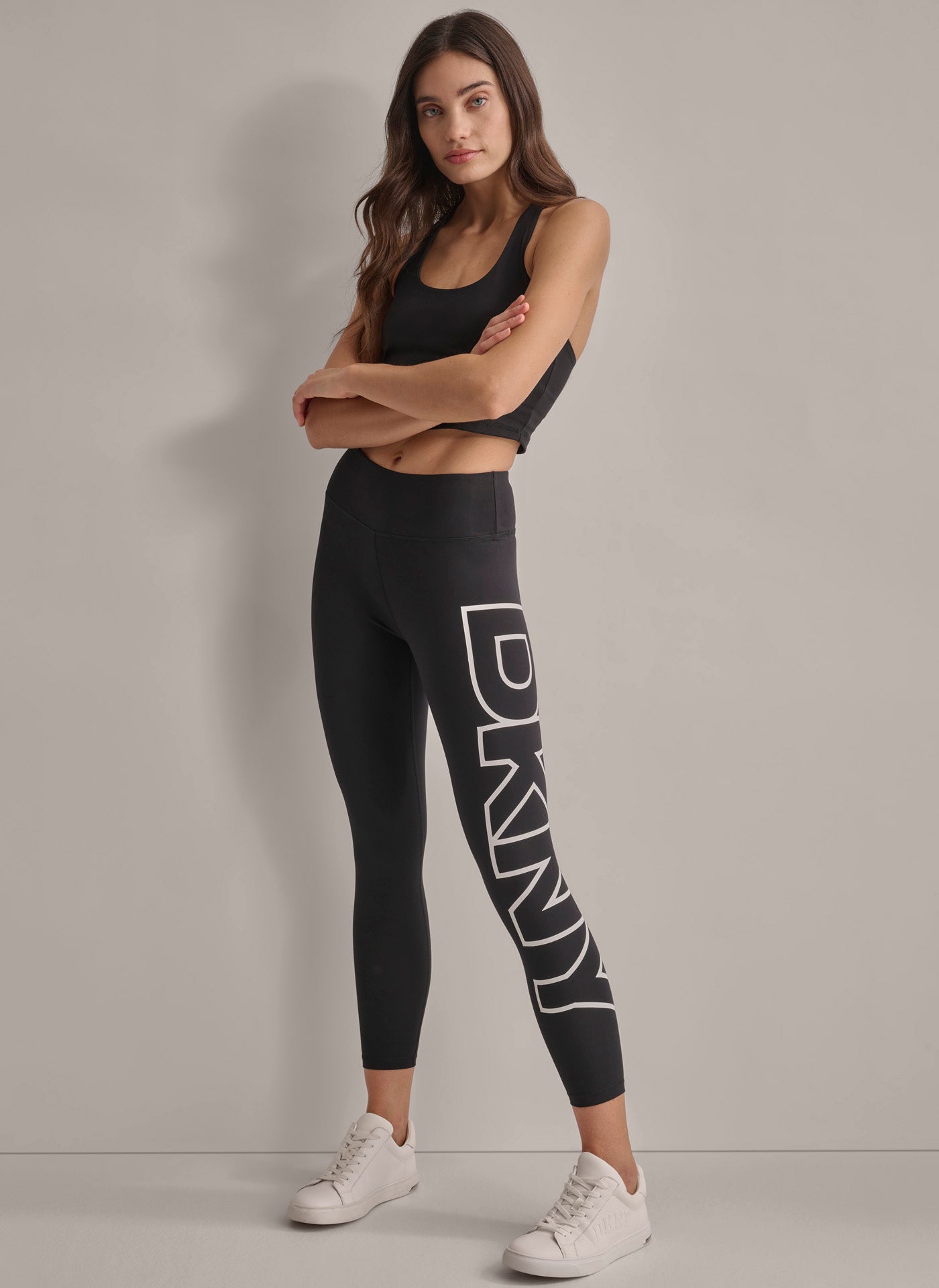 HIGH WAIST 7 8 EXPLODED LOGO LEGGINGS DKNY