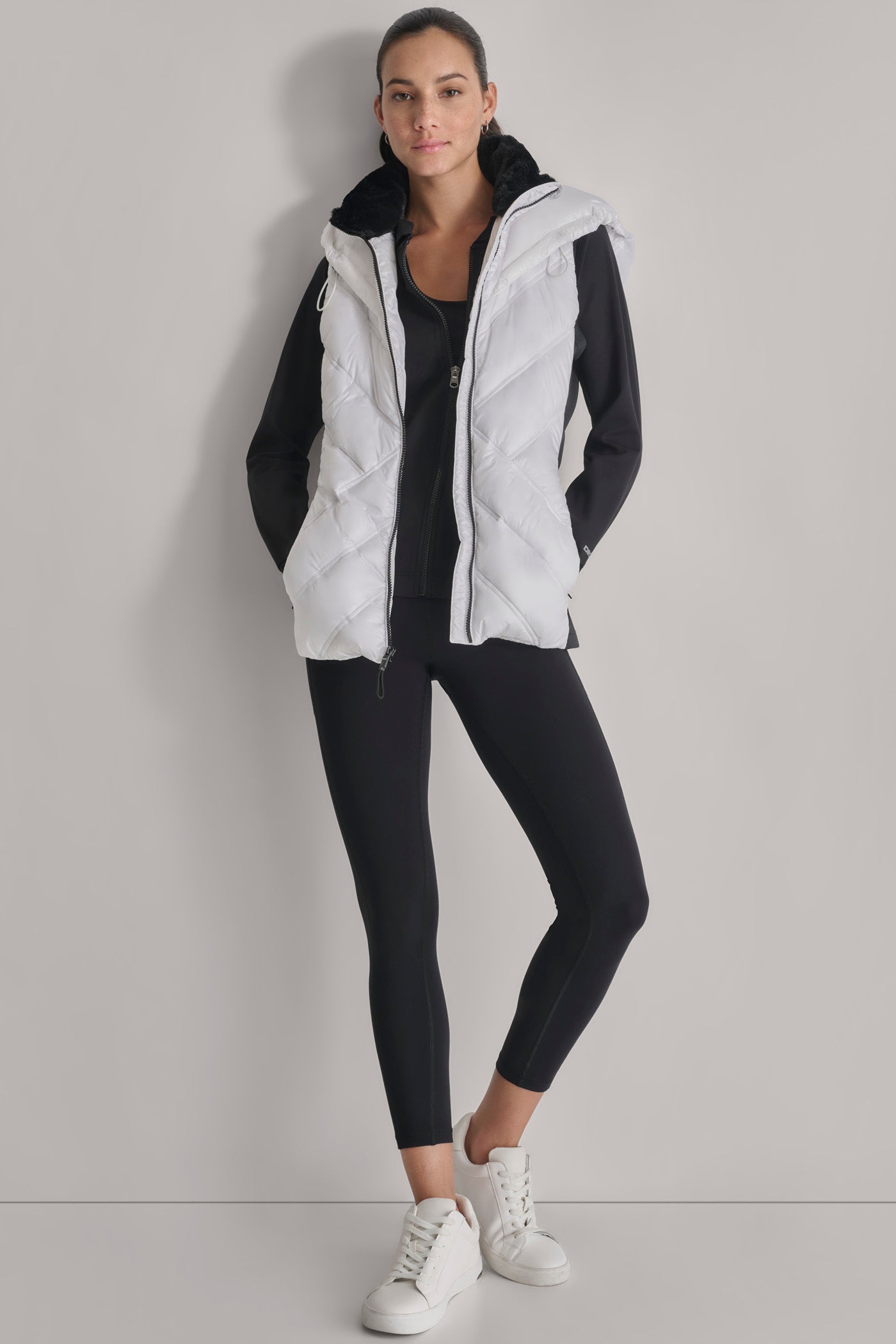 HOODED PUFFER VEST DKNY