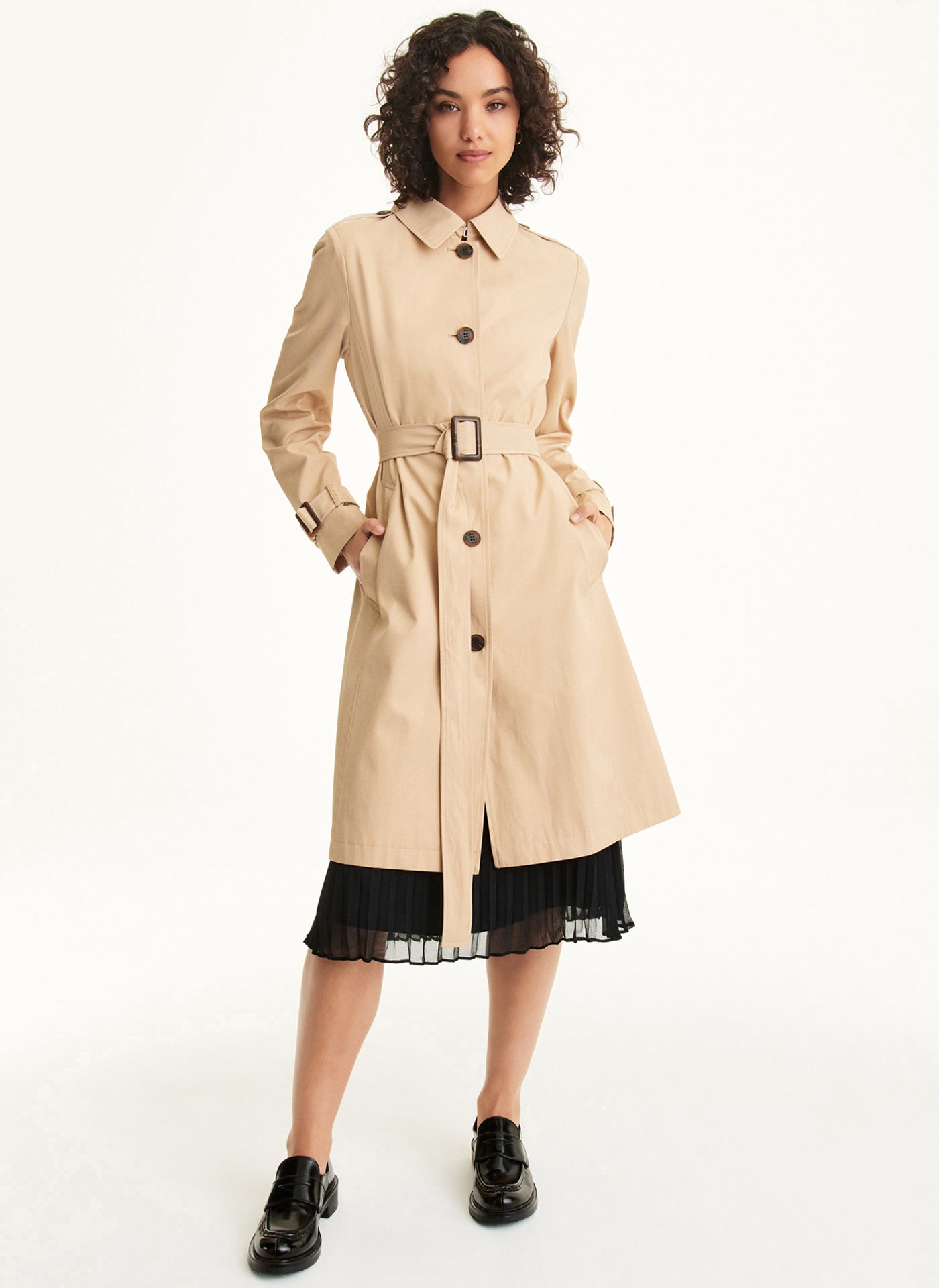 DKNY Single Breasted Button Front Belted Trench Coat