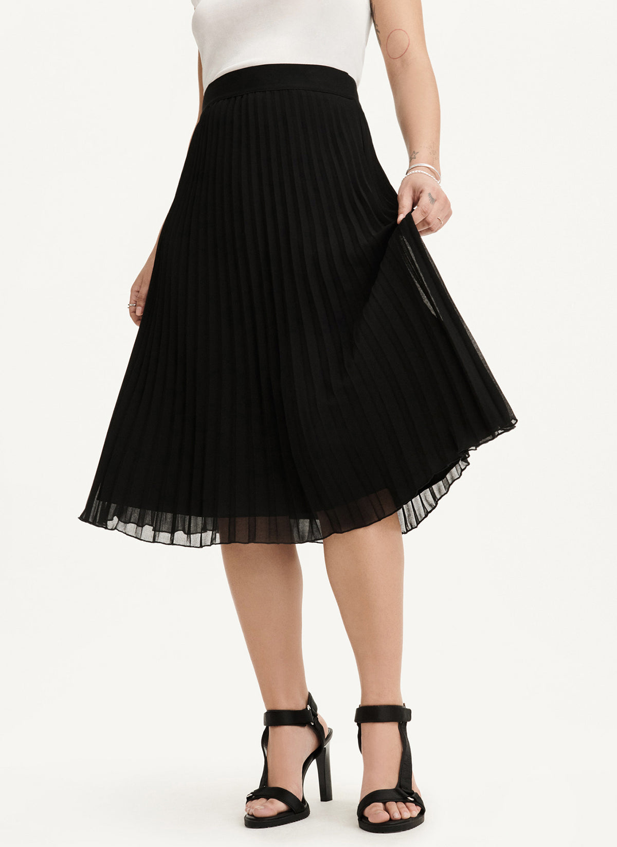 Womens Black Pleat Midi Skirt