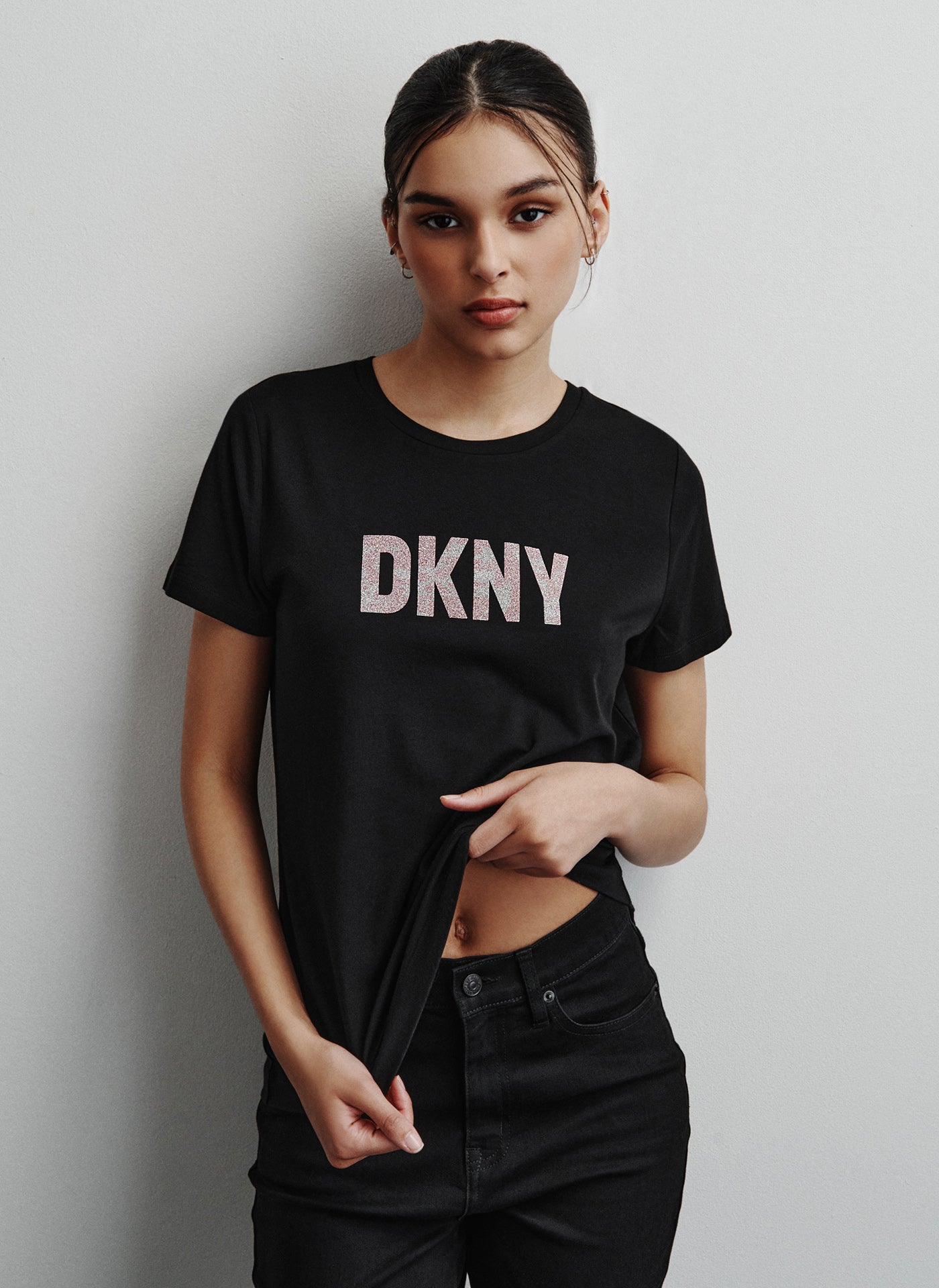 DKNY Rhinestone Logo-print Crewneck Sweatshirt in Black | Lyst